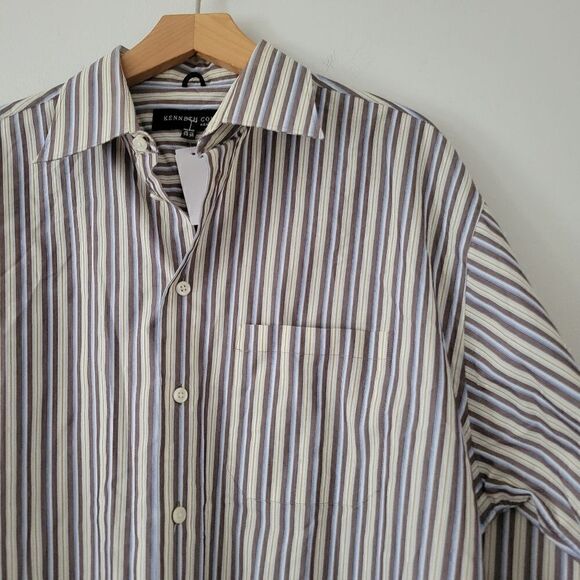 Kenneth Cole New York Button Down Shirt Striped Blue Brown 16.5 - Picture 3 of 6